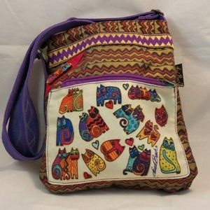 Laurel Burch Cats Crossbody Bag Shoulder Sling Graphic Purple Gold